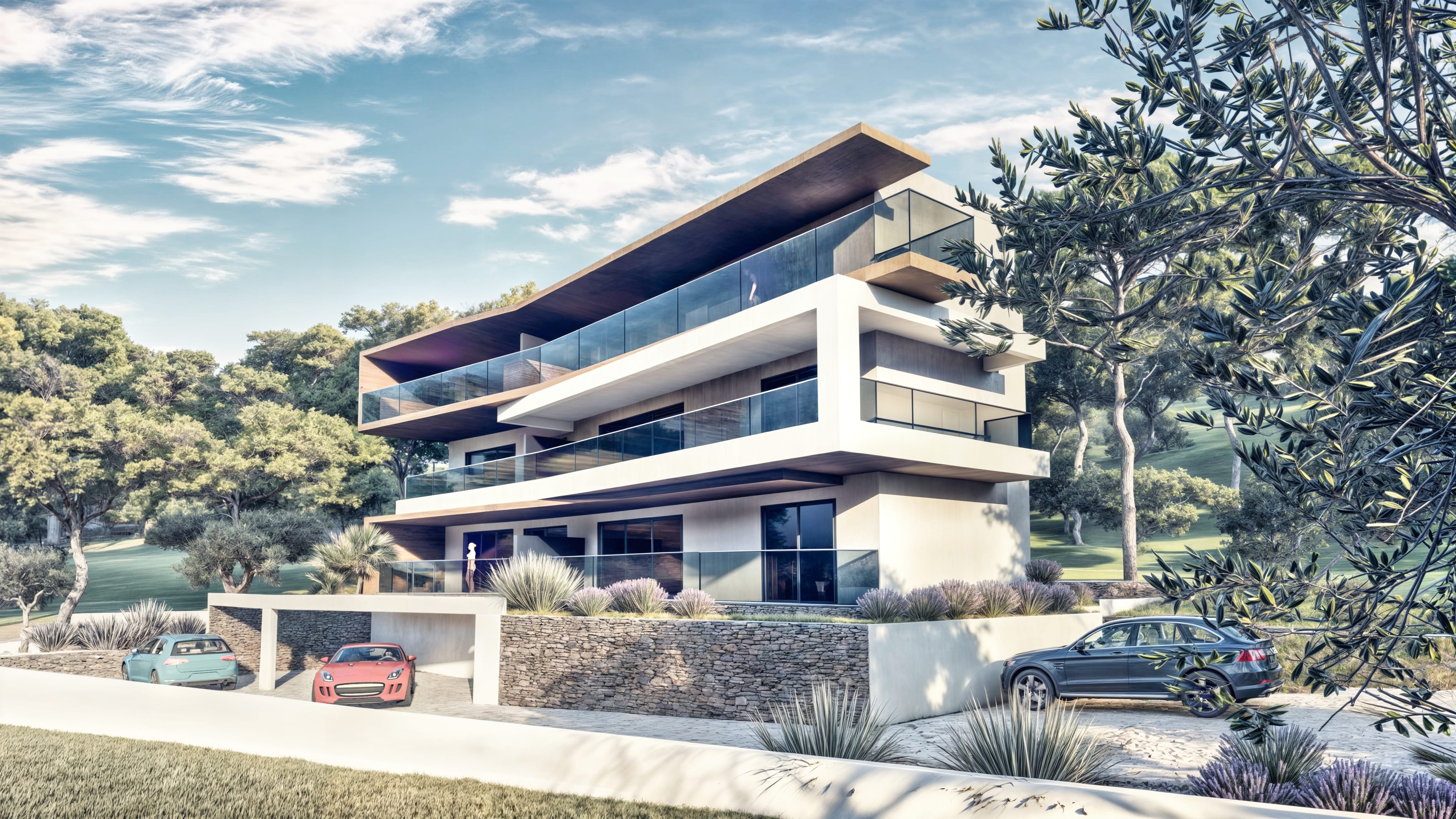 Vizualizacija interijera apartmana u novogradnji Rogoznica Stupin. Prostrani i svijetli unutarnji prostori s pogledom na more, idealni za stanovanje ili investiranje u apartman na dalmatinskoj obali.